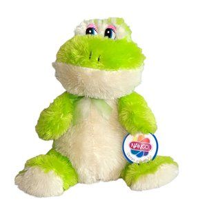 2008 Nanco Green & Cream Shaggy Frog Plush Stuffed Animal Toy 18"